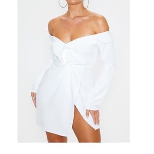 White Bardot Knot Detail Blazer Dress